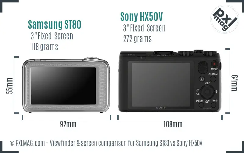 Samsung ST80 vs Sony HX50V Screen and Viewfinder comparison