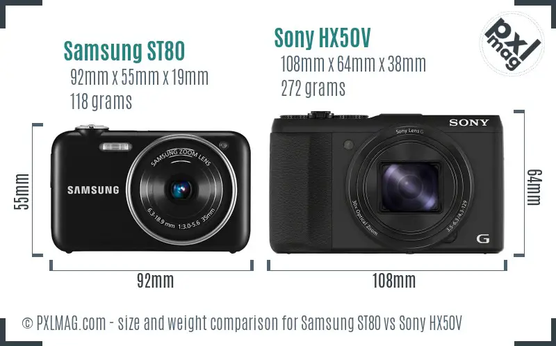 Samsung ST80 vs Sony HX50V size comparison