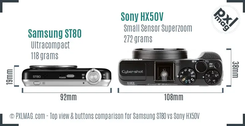 Samsung ST80 vs Sony HX50V top view buttons comparison