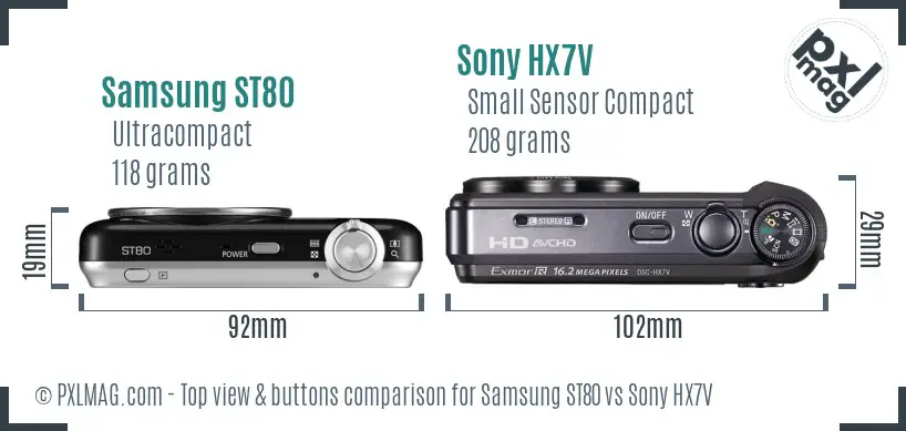 Samsung ST80 vs Sony HX7V top view buttons comparison