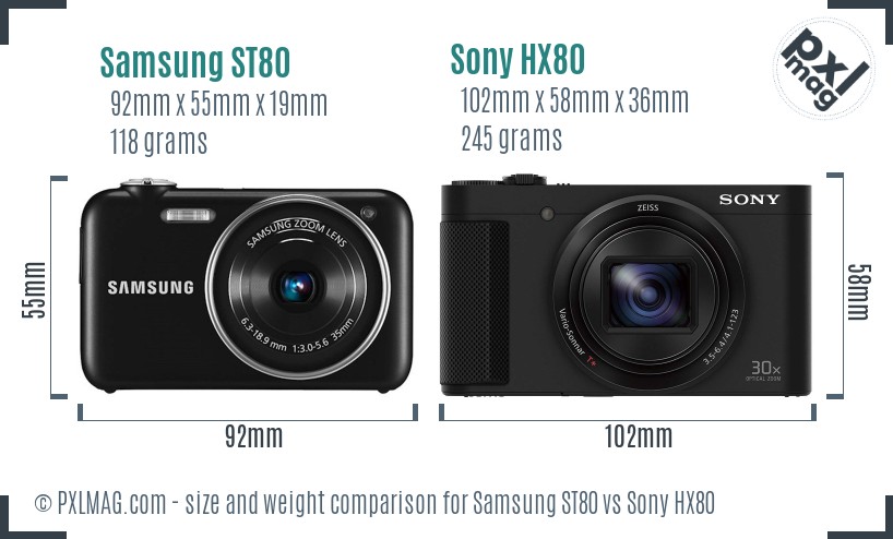 Samsung ST80 vs Sony HX80 size comparison