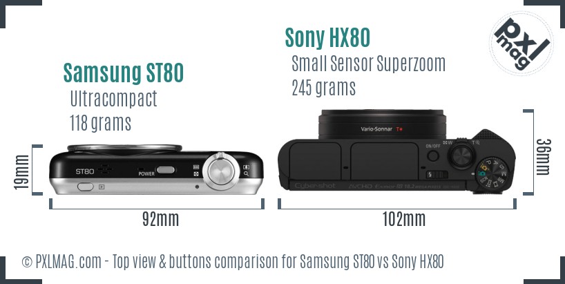 Samsung ST80 vs Sony HX80 top view buttons comparison