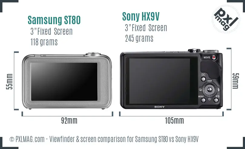 Samsung ST80 vs Sony HX9V Screen and Viewfinder comparison