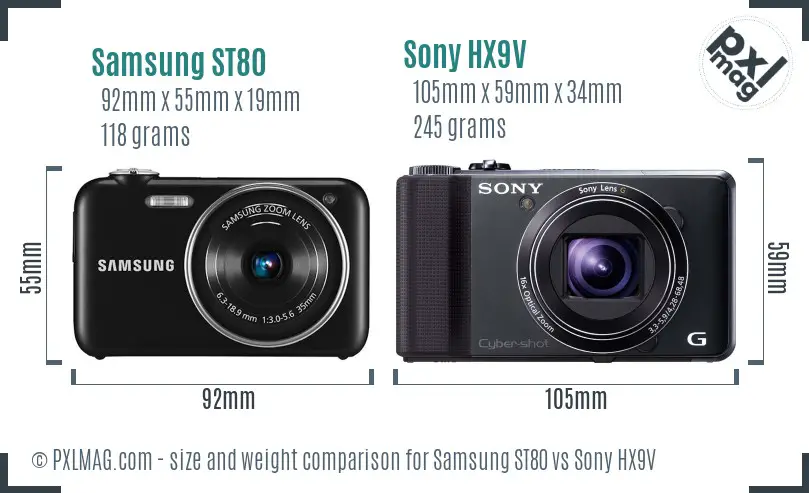 Samsung ST80 vs Sony HX9V size comparison