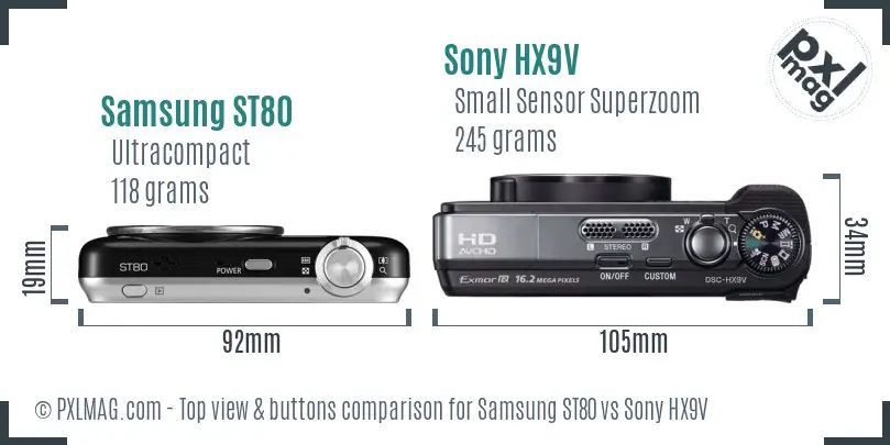 Samsung ST80 vs Sony HX9V top view buttons comparison