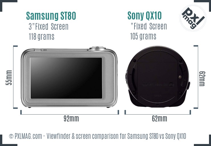 Samsung ST80 vs Sony QX10 Screen and Viewfinder comparison