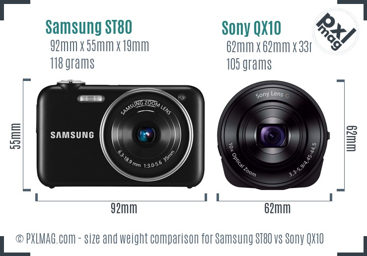 Samsung ST80 vs Sony QX10 size comparison Samsung ST80 vs Sony QX10 size comparison