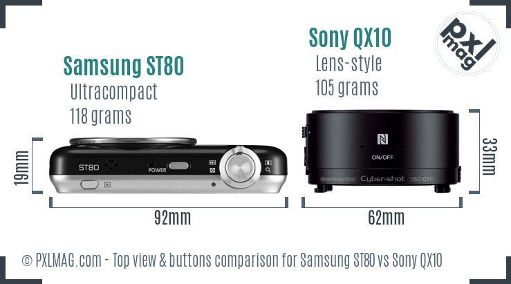 Samsung ST80 vs Sony QX10 top view buttons comparison