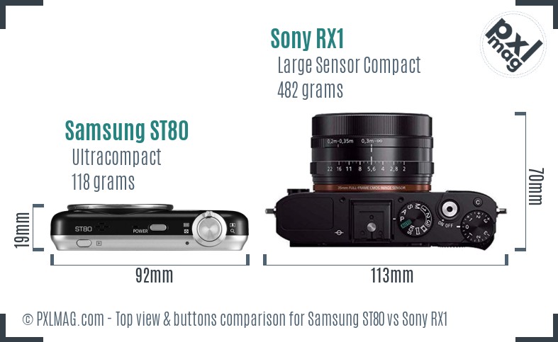 Samsung ST80 vs Sony RX1 top view buttons comparison