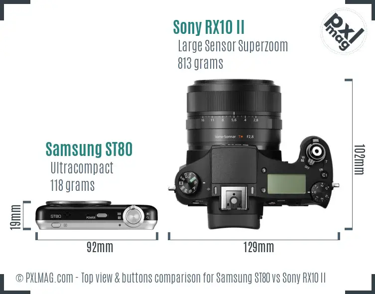 Samsung ST80 vs Sony RX10 II top view buttons comparison