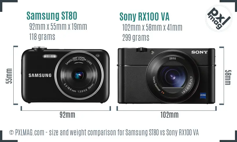 Samsung ST80 vs Sony RX100 VA size comparison