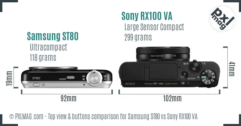 Samsung ST80 vs Sony RX100 VA top view buttons comparison