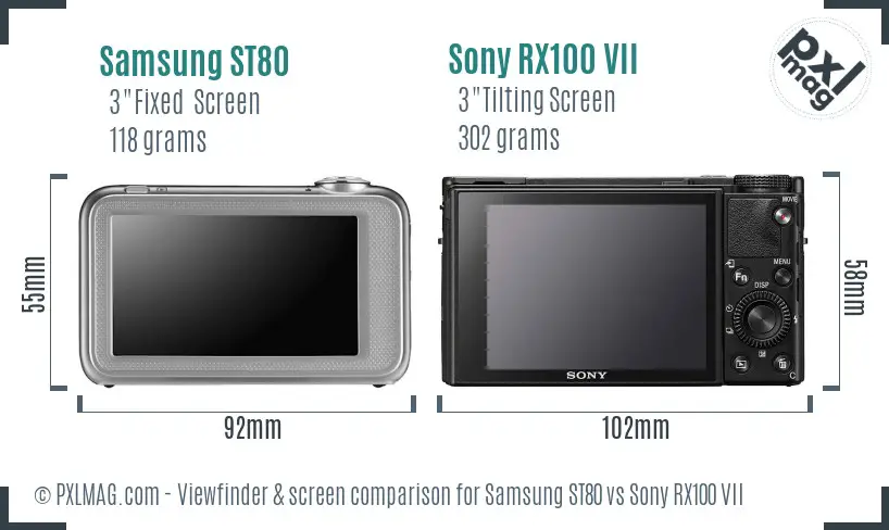 Samsung ST80 vs Sony RX100 VII Screen and Viewfinder comparison