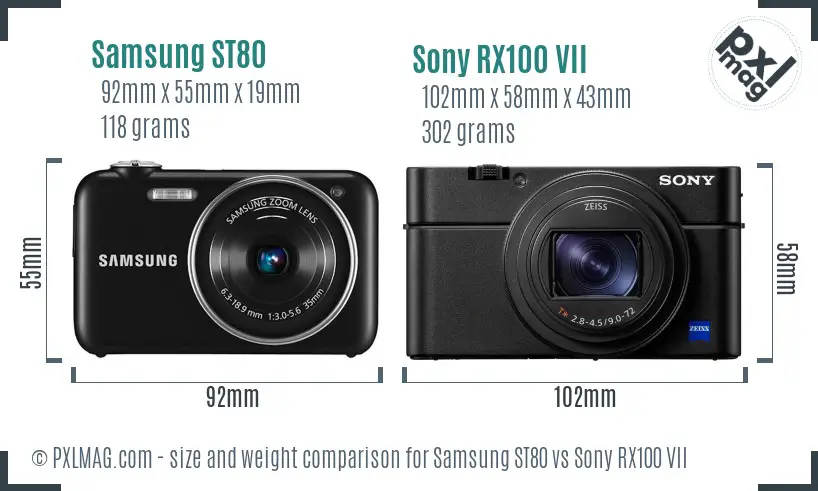 Samsung ST80 vs Sony RX100 VII size comparison