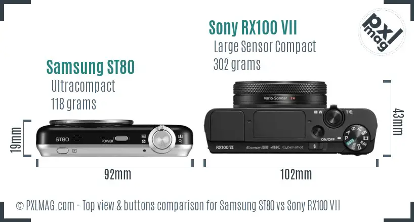 Samsung ST80 vs Sony RX100 VII top view buttons comparison