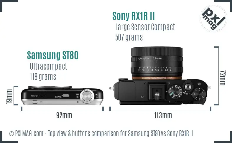 Samsung ST80 vs Sony RX1R II top view buttons comparison