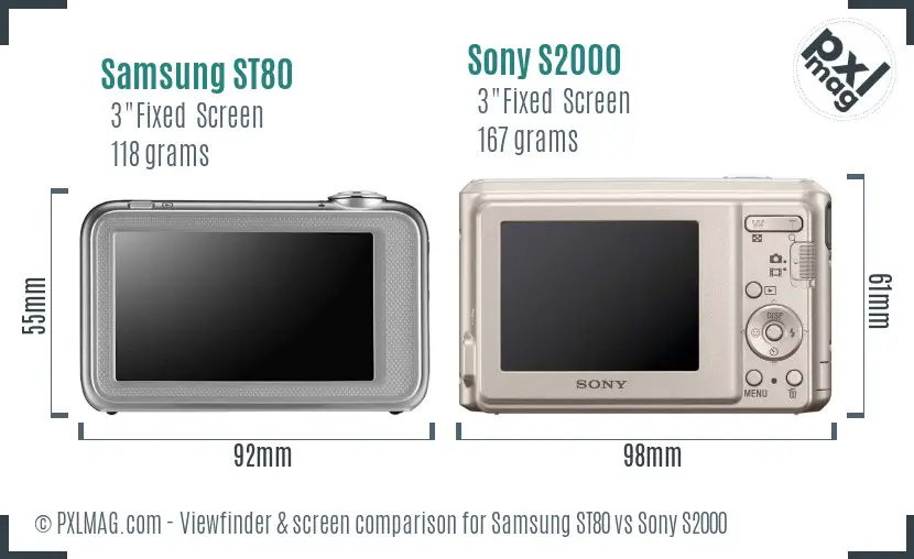 Samsung ST80 vs Sony S2000 Screen and Viewfinder comparison