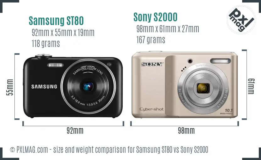 Samsung ST80 vs Sony S2000 size comparison