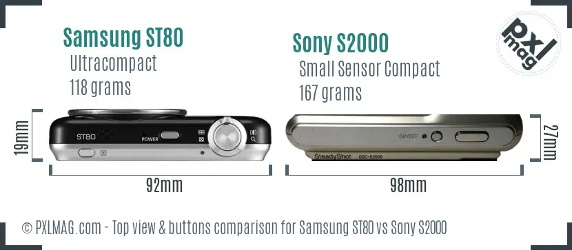 Samsung ST80 vs Sony S2000 top view buttons comparison