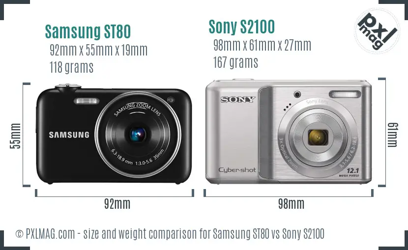 Samsung ST80 vs Sony S2100 size comparison