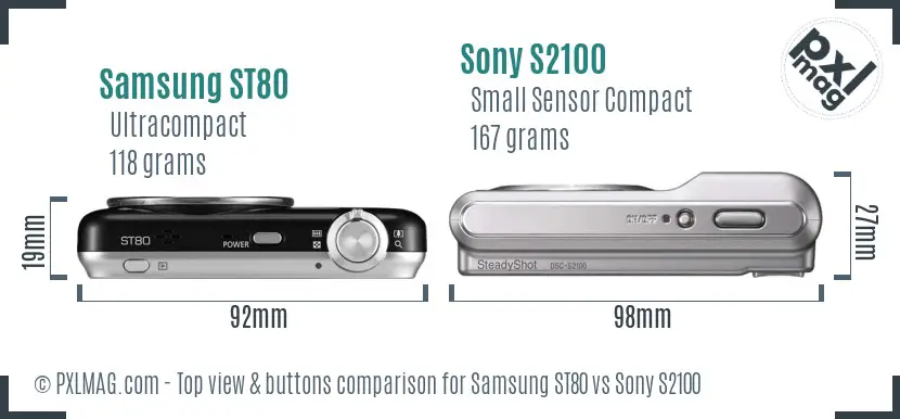 Samsung ST80 vs Sony S2100 top view buttons comparison