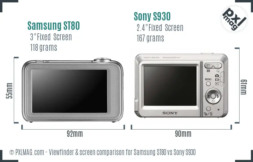 Samsung ST80 vs Sony S930 Screen and Viewfinder comparison