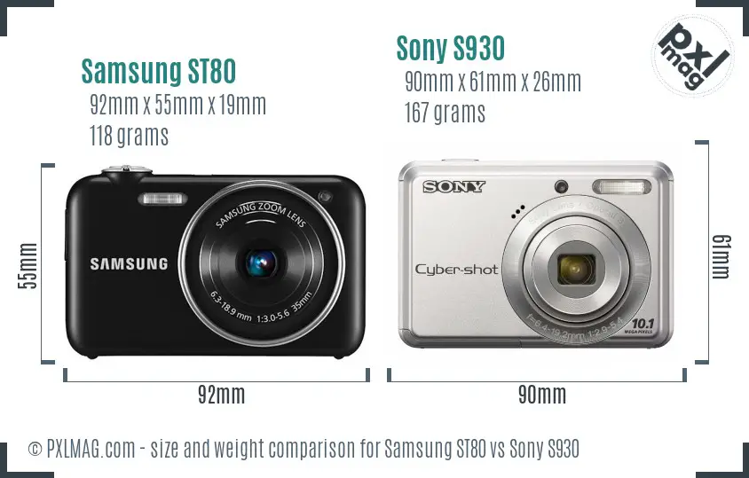 Samsung ST80 vs Sony S930 size comparison