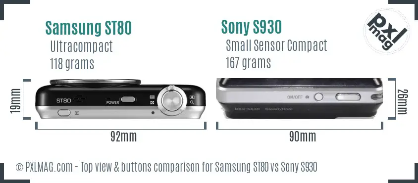 Samsung ST80 vs Sony S930 top view buttons comparison