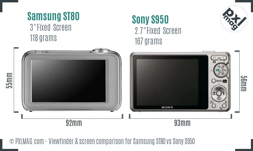 Samsung ST80 vs Sony S950 Screen and Viewfinder comparison
