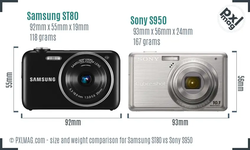 Samsung ST80 vs Sony S950 size comparison
