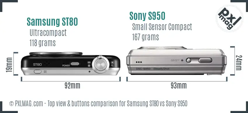 Samsung ST80 vs Sony S950 top view buttons comparison