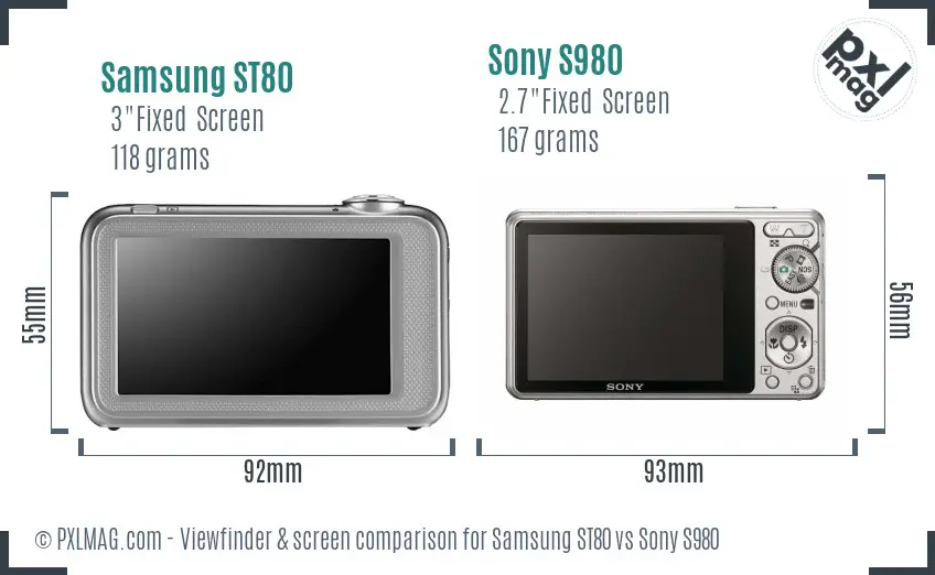 Samsung ST80 vs Sony S980 Screen and Viewfinder comparison