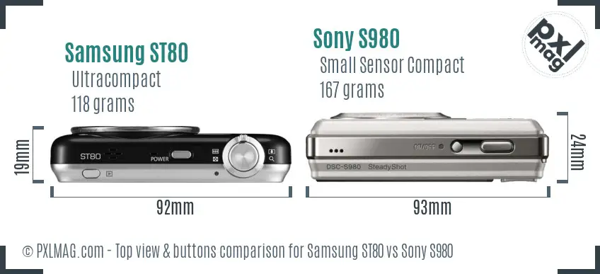 Samsung ST80 vs Sony S980 top view buttons comparison