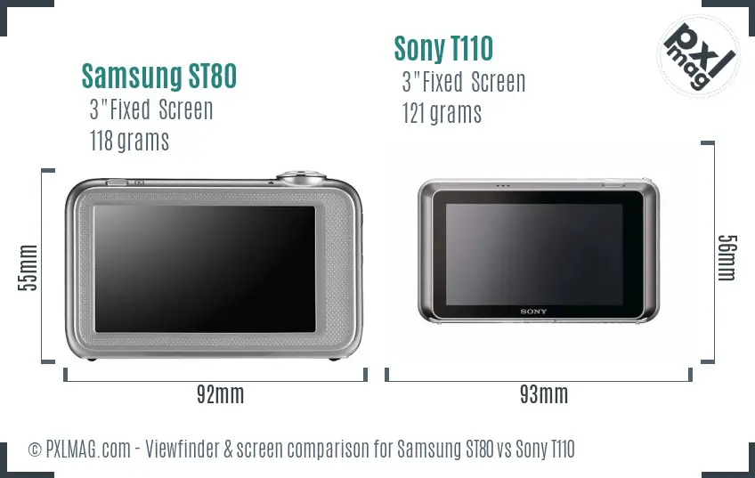 Samsung ST80 vs Sony T110 Screen and Viewfinder comparison