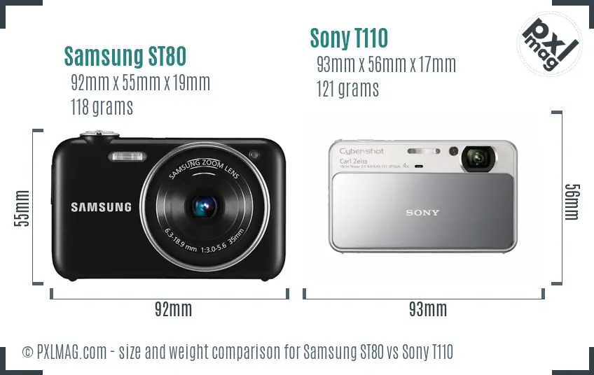 Samsung ST80 vs Sony T110 size comparison