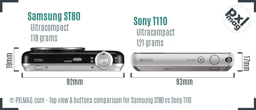 Samsung ST80 vs Sony T110 top view buttons comparison