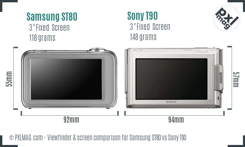 Samsung ST80 vs Sony T90 Screen and Viewfinder comparison