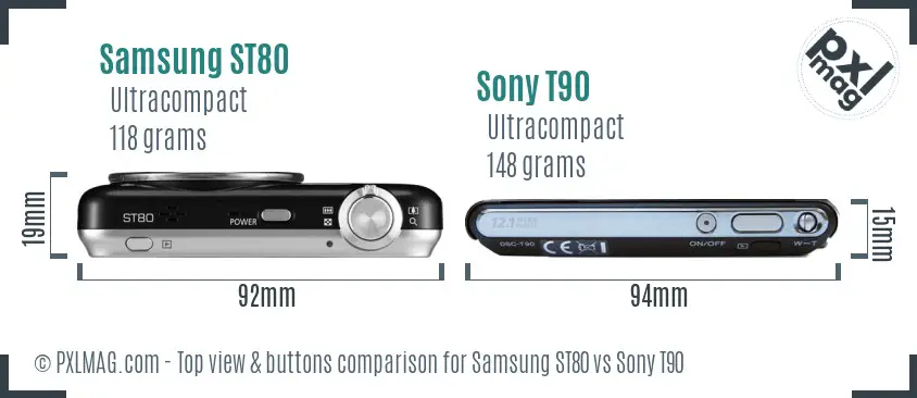 Samsung ST80 vs Sony T90 top view buttons comparison