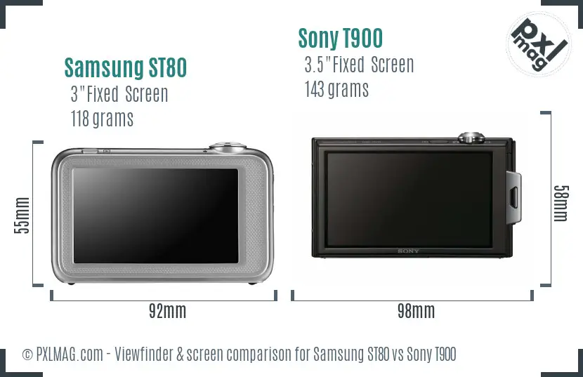 Samsung ST80 vs Sony T900 Screen and Viewfinder comparison