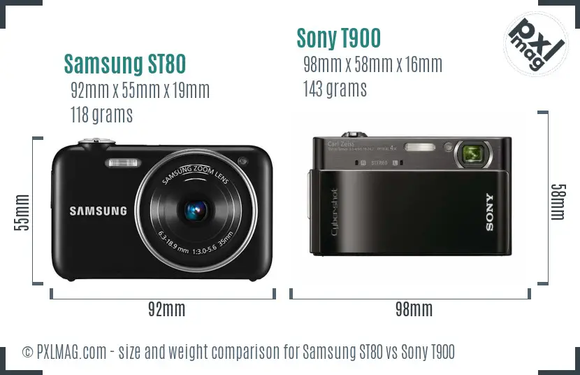 Samsung ST80 vs Sony T900 size comparison