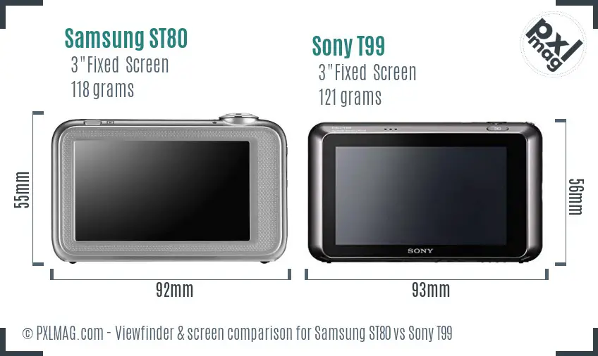 Samsung ST80 vs Sony T99 Screen and Viewfinder comparison