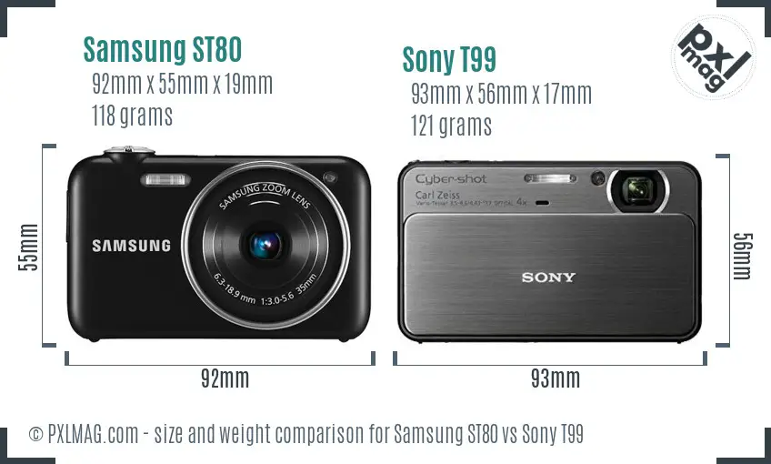 Samsung ST80 vs Sony T99 size comparison