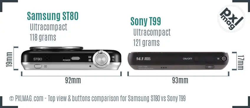 Samsung ST80 vs Sony T99 top view buttons comparison