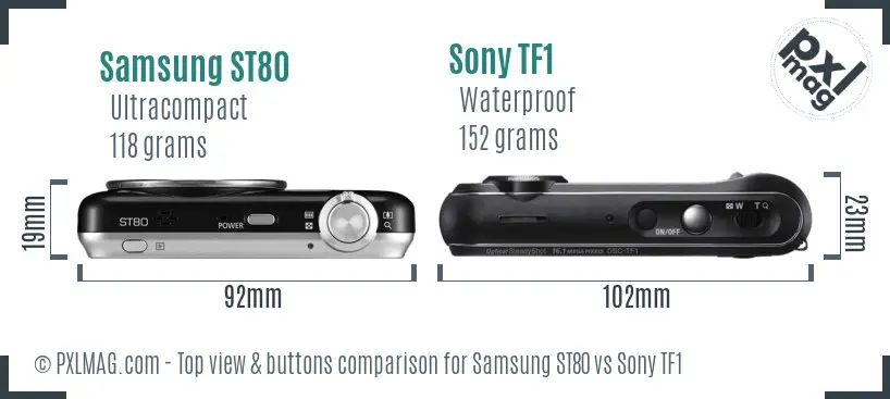 Samsung ST80 vs Sony TF1 top view buttons comparison
