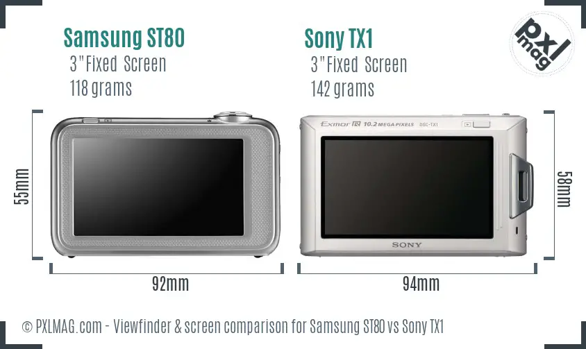 Samsung ST80 vs Sony TX1 Screen and Viewfinder comparison