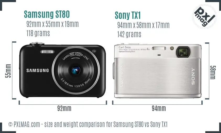 Samsung ST80 vs Sony TX1 size comparison