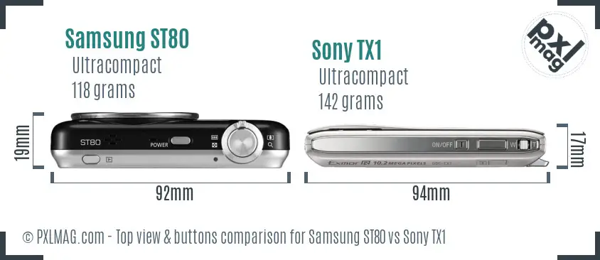 Samsung ST80 vs Sony TX1 top view buttons comparison