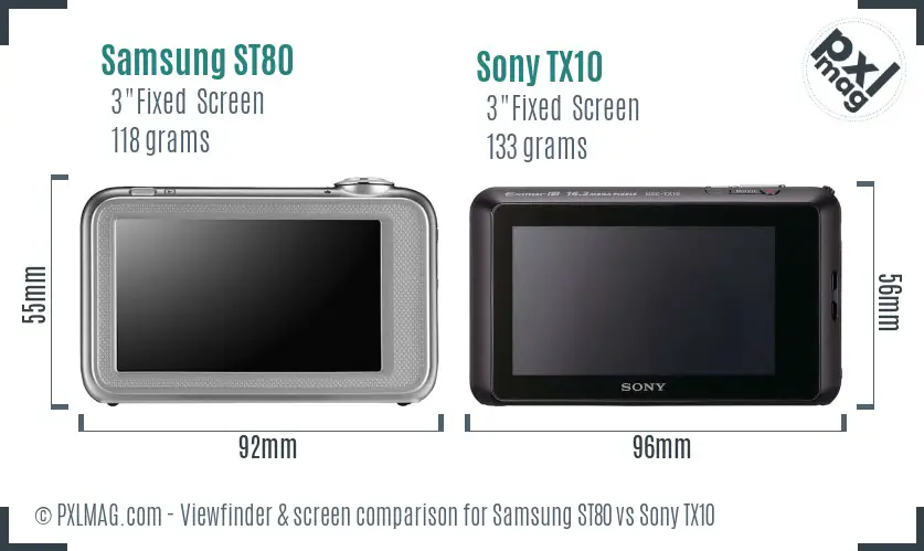 Samsung ST80 vs Sony TX10 Screen and Viewfinder comparison