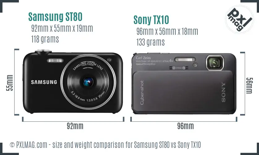 Samsung ST80 vs Sony TX10 size comparison