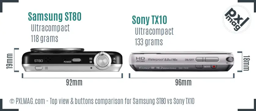 Samsung ST80 vs Sony TX10 top view buttons comparison